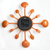 Timelike Wall Clock, 16" Metal Kitchen Cutlery Utensil Spoon Fork Wall Clock Creative Modern Home Decor Antique Style Wall Watch (Orange)