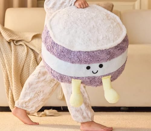 Tingting's Dream Cute Round Stuffed Pouf Ottoman Tatami Rush Cushions Washable Foot Rest Stuffed Poufs Floor Stool Footrest (Purple, 40×30CM/15.7"×11.8")