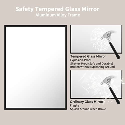 LOAAO 22"X30" Black Rectangle Bathroom Mirror Wall, Matte Black Aluminum Alloy Frame, Hangs Vertically or Horizontally, Easy to Install