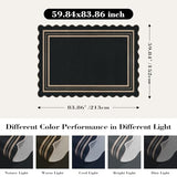 Scalloped 5x7 Rug for Living Room, Easy Jute Washable Outdoor Patio Carpet, Farmhouse Indoor Black Geometric Rug Neutral Non Slip Carpet for Living Room Backyard