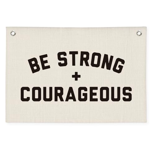 Be Strong And Courageous Banner, Christian Inspirational Wall Decor, Boys Room Bible Verse Motivational Wall Hanging Banner Flag Decor for Nursery Toddler Kids Room 20x30 Inch