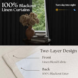 90 Inch Pinch Pleated Blackout Linen Curtains for Bedroom 2 Panels Memory Trained 100% Black Out Soundproof Room Darkening Natural Cream Ivory Birch Window Curtains Double Layer Pinch Pleat Drapes