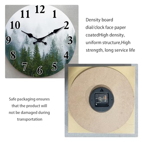 XFM Small Wooden Wall Clock Forest Tree Battery Operated Clocks MDF Silent Non-Ticking Wallclock 10 Inch Misty Forest Decorative Round Wall Clocks for Bathroom Decor