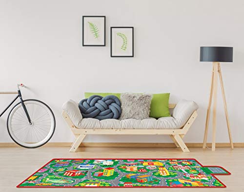 beetoy Car Rug, 31.5"X67" Play Mat with Roads for Kids | Portable, Anti-Slip, Educational City Life Traffic Carpet, For 6 Toy Cars
