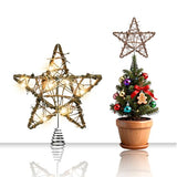 LAWOHO Christmas Tree Topper Rattan Natural Star with Lights, Farmhouse Christmas Decor, 6 Inch Mini Rustic Star with 6H Timer, Light Up Christmas Tree Decorations, for Xmas Tree, Holiday, Party