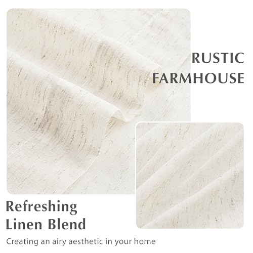 FMFUNCTEX Linen Sheer Pinch Pleated Curtains for Living Room, Linen Flax Beige 96 Inches Long Sheer Curtain Panels for Bedroom, Natural Back Tab Window Drapes for Farmhouse, Rod Pocket 2 Panels