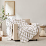 Checkered Throw Blanket, Taupe Soft Cozy Fluffy Knitted Throw Blankets for Couch, Sofa, Bed, Chair, Warm Fuzzy Travel Picnic Lightweight Plaid Blanket, 50x70 inches