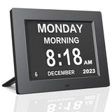 Johnziny 8 Inch Digital Calendar Day Clocks for Seniors-8 Alarms, Auto-Dim, Digital Clock Large Display Date and Day,Dementia Clocks for Seniors,Electronic Calendar with Large Number Black
