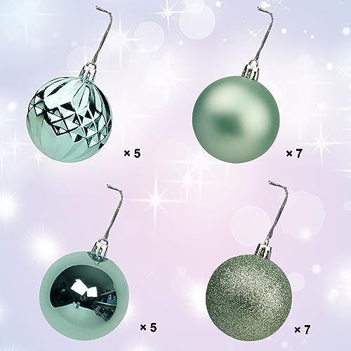 Lulu Home Christmas Ball Ornaments, 24 Ct 2.36" Pre-Strung Hanging Ornament Decorations, Xmas Shatterproof Plastic Balls for Holiday Party Wreath Garlands Trees, Light Green