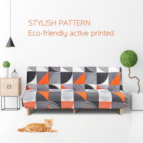 Armless Futon Sofa Bed Cover,Stretch Sofa Couch Slipcovers Without Armrests,Printed Furniture Protector Cover,9 Colors