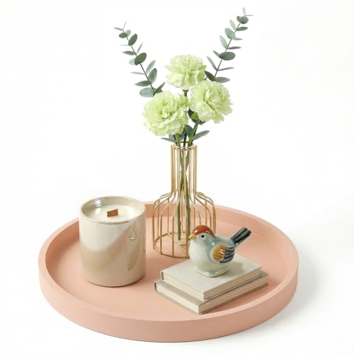 Round Pink Silicone Decorative Bathroom Vanity Tray 9 Inch, Counter Tray for Bathroom Countertop Perfume Holder Dresser Organizer Coffee Table Candle, Non-Slip Durable for Home Use