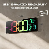 EASYERA 16.5" Large Digital Wall Clock with BT Sync, RGB Lights with 11 Scenes Mode Remote Control, Dual Alarms with Big LED Display, Auto DST, Temperature for Classroom Gaming