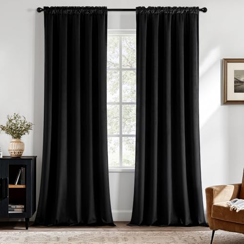 MIULEE Black Velvet Blackout Curtains 84 Inch Long Luxury Super Soft Thermal Insulated Window Curtains Room Darkening Drapes Rod Pocket Design for Bedroom Living Room Set of 2 Panels, W40 x L84 Inch