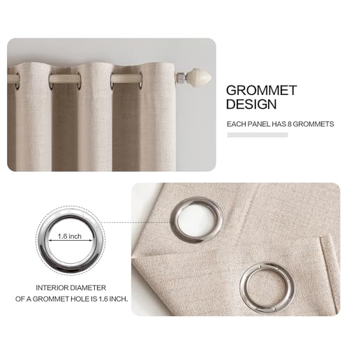 MIULEE 100% Blackout Linen Textured Curtains for Bedroom Solid Thermal Insulated Natural Beige Grommet Room Darkening Curtains & Drapes Luxury Decor for Living Room 52 x 84 Inch (2 Panels)
