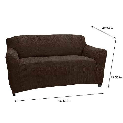 Home Details Stretch Furniture Protector Slipcover, Good for Dog Hair and Spills, Machine Washable, Love Seat, Brown