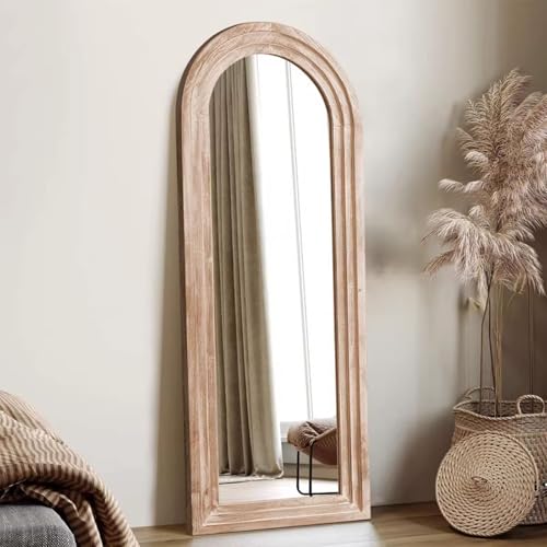 Arched Floor Mirror Wood Frame Wall Mounted Mirror, HD Imaging, Full Length Retro Art Style Mirror, Distressed Finish for Wall/Floor, Living Room, Bedroom, Entryway 80 * 180cm White