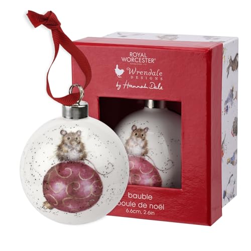 Royal Worcester Hanging Ornament - Not A Creature was Stirring Bauble with Mouse Motif, Fine Bone China Holiday & Christmas Decor, Hand-Painted Animal Design for Festive Cheer & Tree Decoration