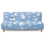 Polar Bear Print White Blue Dustproof Futon Covers, Cozy Sofa Bed Slipcovers, Mattress Cover for Futon Sofa Bed, Armless Sofa Cover with Elastic Bottom for Pets, Dogs