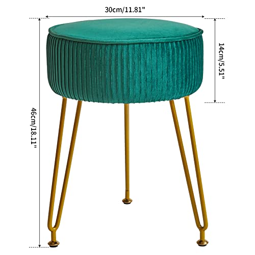 IBUYKE Makeup Vanity Stool, Velvet Round Footrest Ottoman, Green LG-30L