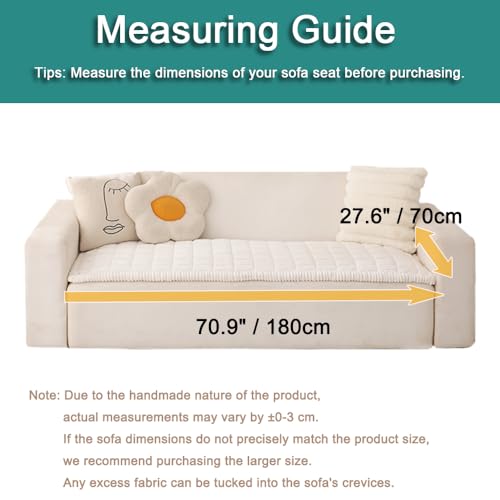 Awjcsv Couch Cover for Dogs Washable, Fuzzy Pet Couch Covers for 3 Cushion Sofa Pet Friendly, Non Slip Sofa Cover (White, 27.6" X 70.9"/70 X 180cm)