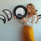 WAKOSAN Moon Phase Wall Mirror Set, 5PCS Wooden and Real Glass Mirrors | Bohemian style bedroom decor, crystal clear reflection, for living room apartment, multi-angle vertical horizontal hanging