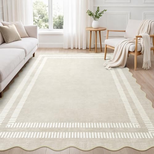 Area Rugs 5x7 Living Room Washable Modern Rug, Neutral Beige Soft Non Slip Rugs Ultra-Thin Indoor Carpet for Bedroom Dining Room Nursery Home Office