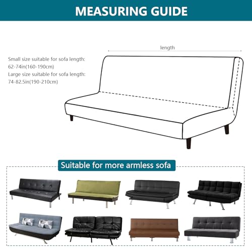 Armless Sofa Bed Cover with Skirt, Futon Slipcovers No Arms, Armless Futon Cover Stretch Sofa Bed Slipcover Protector for Kids Pets (Dark Gray,Large)