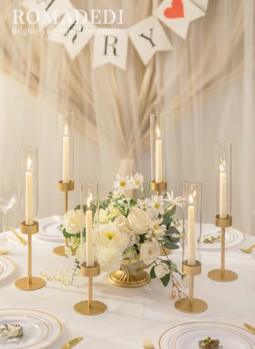 Romadedi Glass Hurricane Candle Holders for Candlestick, Gold, Set of 18