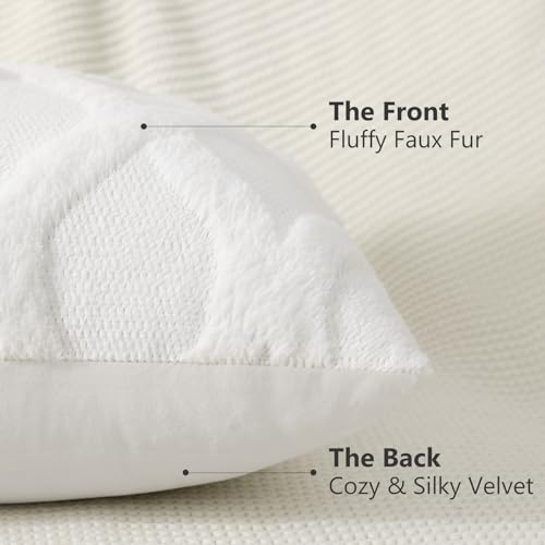 decorUhome Summer Throw Pillow Covers 18x18 Inch Set of 2, Soft Plush Faux Fur Wool Cream White Accent Couch Pillow Covers for Modern Farmhouse Bed Sofa Living Room