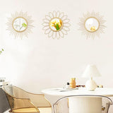 3 Pack Metal Mirrors for Wall Sunburst Wall Mirrors Home Décor Decorative Hanging Wall Art for Living Room Bedroom Entryway (Gold, Flower+Sunburst)