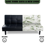 Green Leaves Futon Cover Stretch Armless Futon Couch Cushion Cover Washable Non-Slip Sofa Bed Slipcover with Elastic Bottom for Home Indoor Living Room Furniture Protector