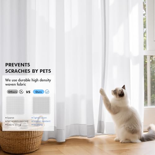 MIULEE White Privacy Sheer Curtains that Let Light in 84 Inches Long Non-See-Through Semi Sheer Curtains Light Filtering Window Curtain Drapes for Living Room Bedroom 2 Panels Set 42 X 84