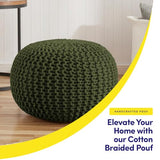 Pouf Ottoman Foot Rest Stuffed – 20” Diameter x 14” Tall Cozy Floor Pouf for Living Room, Bedroom, Nursery & More – 100% Cotton Knit Shell, EPS Bead Filled Footrest & Accent Chair, Green