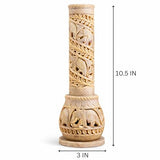 Carry Me Hand Carved Soapstone Incense Stick Holder | Candle Burner | Tea Light Stand. Elephant Jaali Carving Bottle Shape. Decorative Home and Kitchen Decor - (3x3x10.5 Inches)