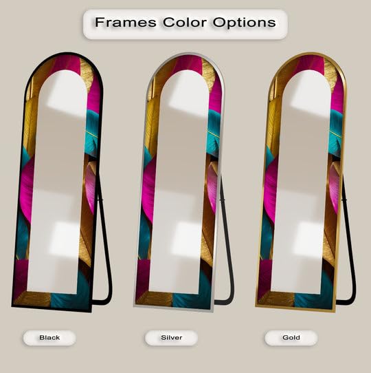 23,5’’W x 67’’H Obsidian Echo – Black Marble Texture Floor Mirror Full Lenght Mirror - Arched Full Lenght Mirror - Arch Full Body Stained Floor Mirror with Black Frame