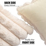 Neelvin Beige Faux Fur Cozy Soft Plaid Decorative Throw Pillow Covers 12x20 inch Set of 2,Velvet Pillowcase Cushion Case for Sofa Couch