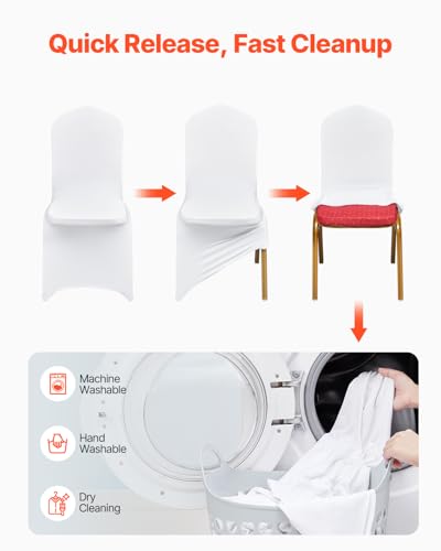 VEVOR 100 Pcs White Chair Covers Polyester Spandex Chair Cover Stretch Slipcovers for Wedding Party Dining Banquet Flat-Front Chair Covers
