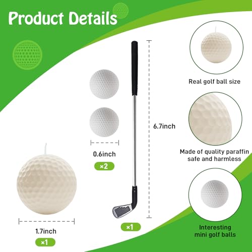 Golf Ball Birthday Candles, Golf Cake Topper & Mini Golf Club for Golf Birthday Party Decorations (White, Iron)