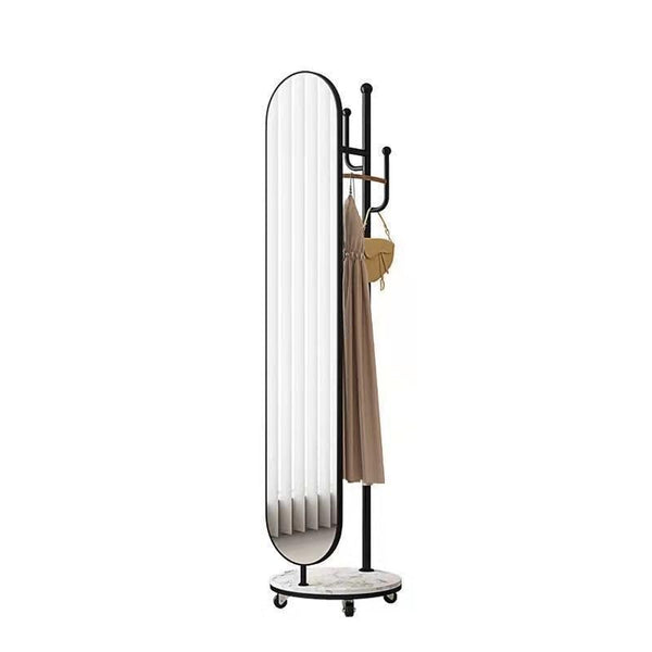 Decorative Full-Length Mirror Hanger Integrated Rotating Dressing Household Simple Vertical Cloakroom Movable Floor-Standing for Living Room(Black)