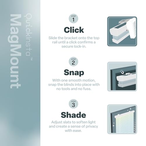 REGAL estate QuickInsta MagMount No Tools No Drill Cordless 1" Magnet Mini Blinds for Metal Steel Doors, 25" W x 42" H, White