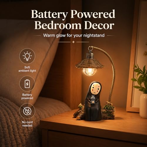 No Face Lamp, No Face Night Light, Mini Resin Anime Desk Lamp, Battery Operated Cute Room Decor Gift for Bedroom Shelf Office