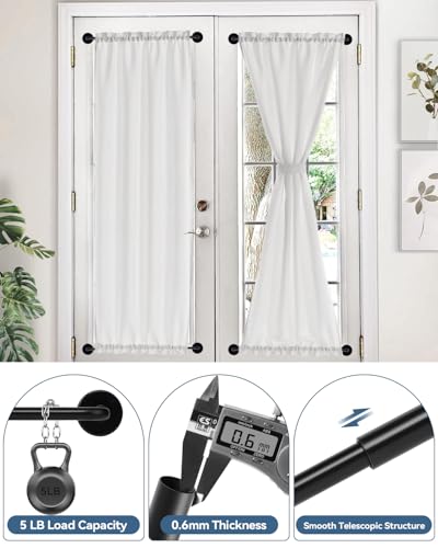 4 Pack Magnetic Curtain Rod for Metal Doors, French Door Curtain Rods Adjustable from 17 to 30 Inch, 3/8 Inch Diameter, Magnetic Cafe Curtains Rod, No Tool and Easy Installation, Black