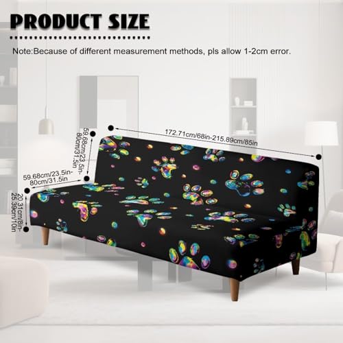 Rainbow Paw Print Armless Futon Couch Cover Black Slipcover for Futon Sofa Furniture Decor Anti Slip Couch Slipcover for Office