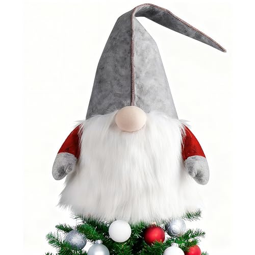 D-FantiX Gnome Christmas Tree Topper, 25 Inch Large Swedish Tomte Gnome Christmas Ornaments Santa Gnomes Plush Scandinavian Christmas Decorations Holiday Home Décor Grey