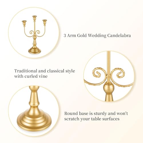 Romadedi Gold 3 Arm 11.8" Candelabra Candle Holders, Set of 2