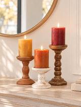 Romadedi Solid Wood Pillar Candle Holder, Set of 3, Mixed Earth Tones