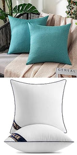 MIULEE Pack of 2 Decorative Outdoor Solid Waterproof Pillow Covers Turquoise Bundle Set of 2 Pillow Inserts 18x18