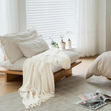 lifein Throw Blanket for Couch, Soft Boho Decor Bed Throw,Cozy Blue Chenille Knitted Small Farmhouse Lightweight Throw for All Season(Off White,50 * 60")