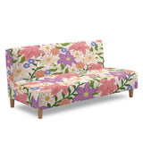 Armless Sofa Covers Elastic Futon Cover Non Slip Futon Sofa Slipcover with Elastic Bottom Stain-Resistant Pet Friendly Furniture Protector for Cats Dogs, Lily Floral Pin Violet