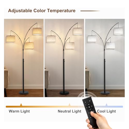Floor Lamps for Living Room, 2400LM Super Bright Arc Floor Lamp with Remote Control, 3 Light Tall Floor Lamps with Stepless Dimmable, 80" Mid Century Tree Floor Lamp for Bedroom, Office